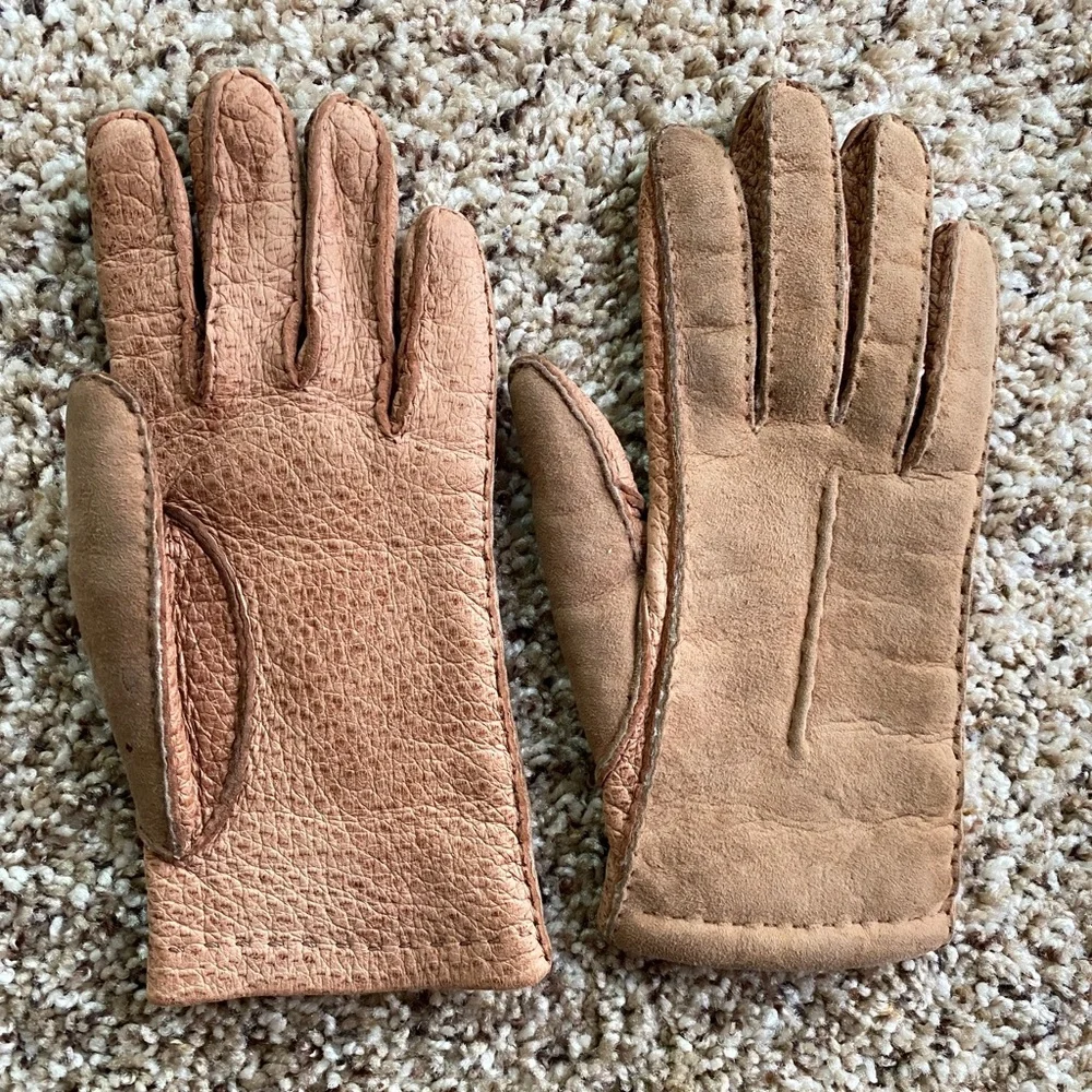 Vintage Genuine shearling sheepskin lined gloves handmade in England